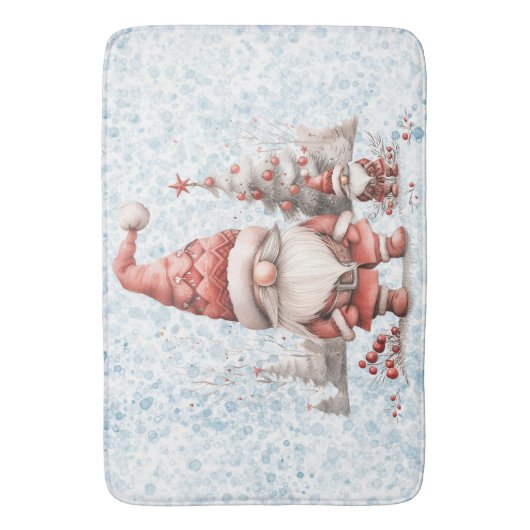 Scandinavische kerstkabouter rode bessen badmat (Voorkant Verticaal)