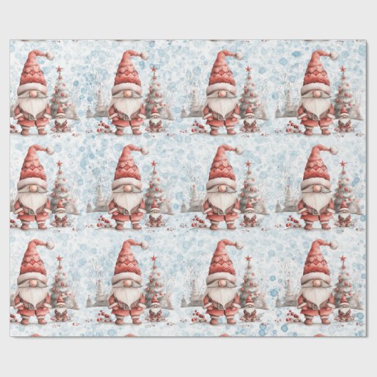 Scandinavische kerstkabouter rode bessen cadeaupapier (Vlak)