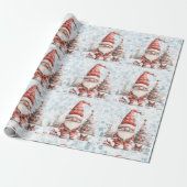Scandinavische kerstkabouter rode bessen cadeaupapier (Uitgerold)