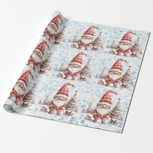 Scandinavische kerstkabouter rode bessen cadeaupapier (Uitgerold)
