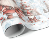 Scandinavische kerstkabouter rode bessen cadeaupapier (Rol Hoek)