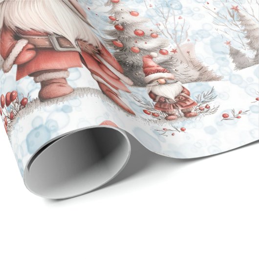 Scandinavische kerstkabouter rode bessen cadeaupapier (Rol Hoek)