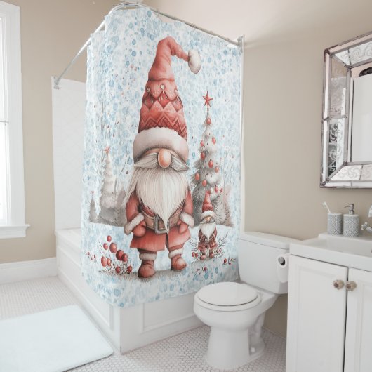 Scandinavische kerstkabouter rode bessen douchegordijn (In situ)