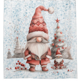 Scandinavische kerstkabouter rode bessen douchegordijn