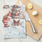 Scandinavische kerstkabouter rode bessen theedoek (Quarter Fold)