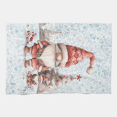 Scandinavische kerstkabouter rode bessen theedoek (Horizontaal)