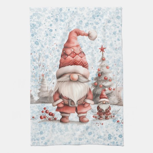 Scandinavische kerstkabouter rode bessen theedoek (Verticaal)