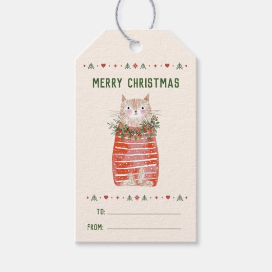 Scandinavische Kerstkat Cadeaulabel (Voorkant)