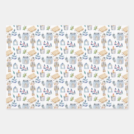 Scandinavische kerstkoepel inpakpapier vel (Voorkant 2)