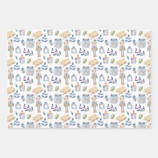 Scandinavische kerstkoepel inpakpapier vel (Voorkant)