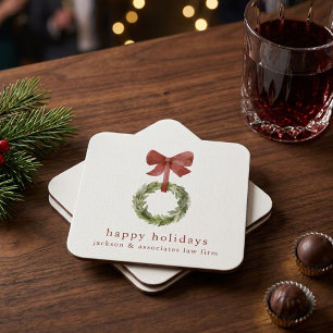 Scandinavische Kerstkrans Rood Lint Kartonnen Onderzetters