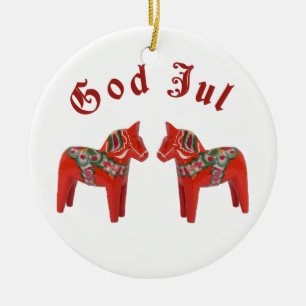 Scandinavische Kerstmis Dala Horse God Jul! Person Keramisch Ornament