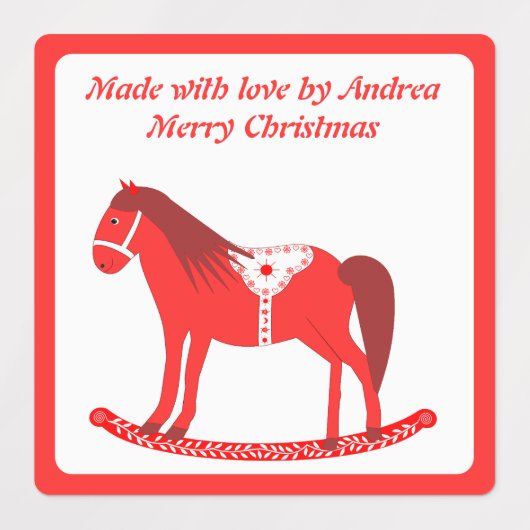 Scandinavische Kerstmis Schommelpaard Op Maat Labels (Design 2)