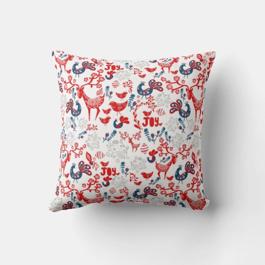 Scandinavische kerstmonogrammen Folk Art Red Kussen (Achterkant)