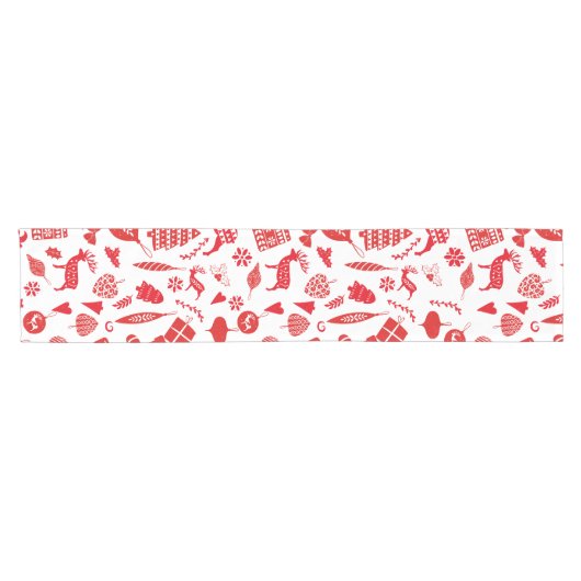 Scandinavische kerstrode witte feestjes korte tafelloper (Horizontaal)