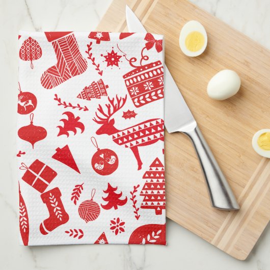 Scandinavische kerstrode witte feestjes theedoek (Quarter Fold)