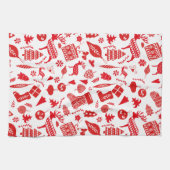 Scandinavische kerstrode witte feestjes theedoek (Horizontaal)
