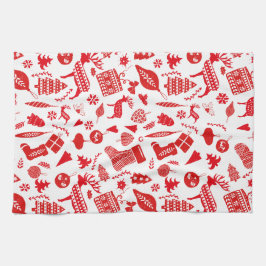 Scandinavische kerstrode witte feestjes theedoek