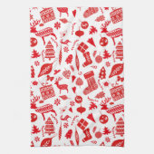 Scandinavische kerstrode witte feestjes theedoek (Verticaal)