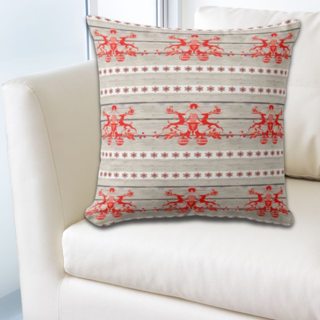 Scandinavische kerstsneeuwvlokken Nordic Reindeer Kussen (scandinavian christmas snowflakes Nordic Reindeer Throw Pillow)