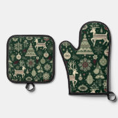 Scandinavische kersttijd ovenwant & pannenlap set (Voorkant)
