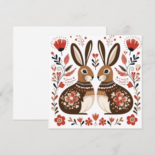 Scandinavische konijnen Valentijnse Pasen Feestdagenkaart (Voorkant / Achterkant)