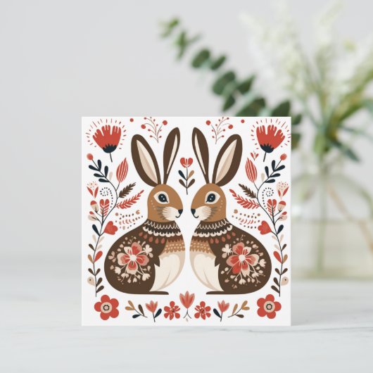 Scandinavische konijnen Valentijnse Pasen Feestdagenkaart (Staand voorkant)