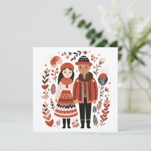 Scandinavische koppels geliefden hart Valentijnse Feestdagenkaart (Staand voorkant)