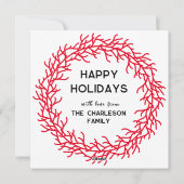 Scandinavische krans foto rood en wit feestdagenkaart (Achterkant)
