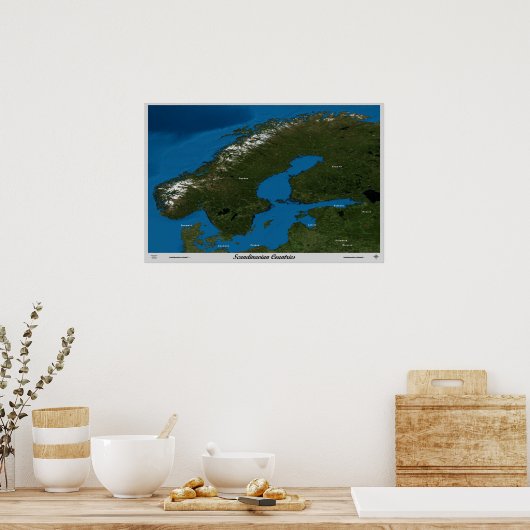 Scandinavische landen van het ruimtesatellietposte poster (Keuken)