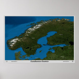 Scandinavische landen van het ruimtesatellietposte poster