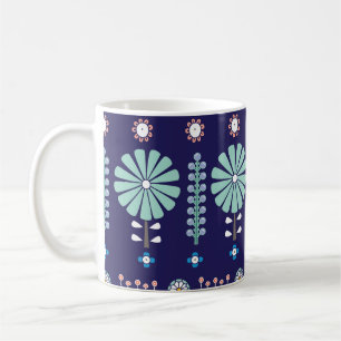 Scandinavische lineaire bloemen, zomer motief koffiemok