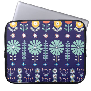 Scandinavische lineaire bloemen, zomer motief laptop sleeve