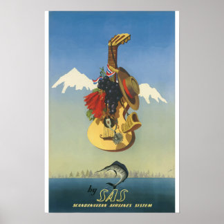 Scandinavische luchtvaartmaatschappij - Vintage Po Poster