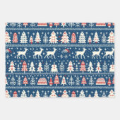 Scandinavische Marine Blauwe Kerst Rendier Nordic Inpakpapier Vel (Voorkant)