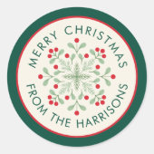 Scandinavische Merry Christmas Wreath Naam Ronde Sticker (Voorkant)