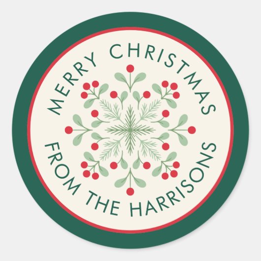 Scandinavische Merry Christmas Wreath Naam Ronde Sticker (Voorkant)