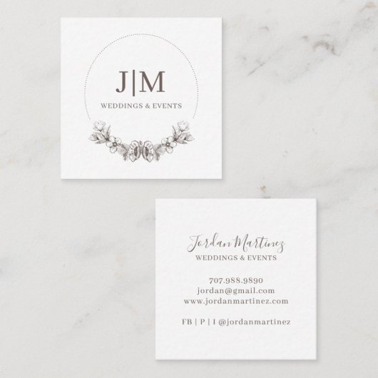 Scandinavische minimalistische monogram bruiloft-  vierkante visitekaartje (Voorkant / Achterkant)