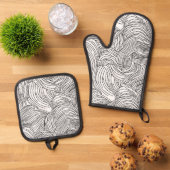 Scandinavische monochrome golven ovenwant & pannenlap set (Top down)