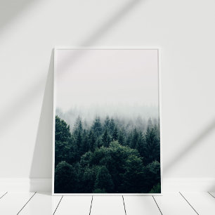 Scandinavische nevelige dennenbos muurkunstprint poster