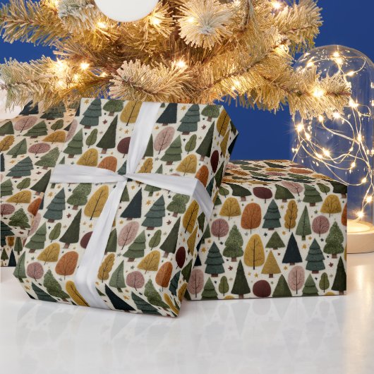 Scandinavische Noordse Bos Kerstbomen Cadeaupapier (Feestdagen)