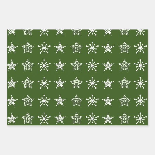 Scandinavische Noordse kerststerren wit groen Inpakpapier Vel (Voorkant)
