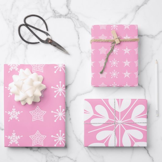 Scandinavische Noordse kerststerren wit roze Inpakpapier Vel (Voorkant)