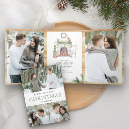 Scandinavische Noordse Open Haard Foto Kerstmis Drieluik Wenskaart