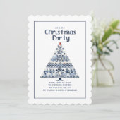 Scandinavische Nordic Blue Christmas Tree Party Kaart (Staand voorkant)