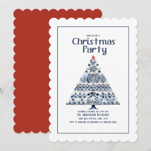 Scandinavische Nordic Blue Christmas Tree Party Kaart