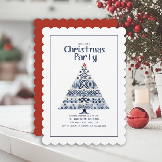 Scandinavische Nordic Blue Christmas Tree Party Kaart