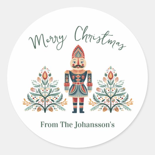 Scandinavische Notenkraker Aangepaste Naam Kerstmi Ronde Sticker (Voorkant)