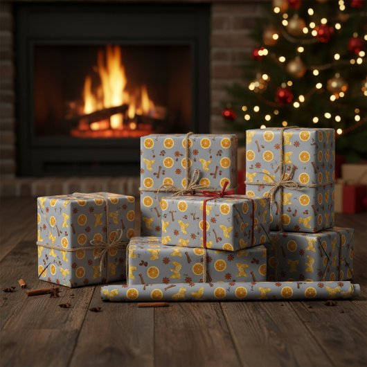 Scandinavische ontbijtkoek & citrus kerst cadeaupapier