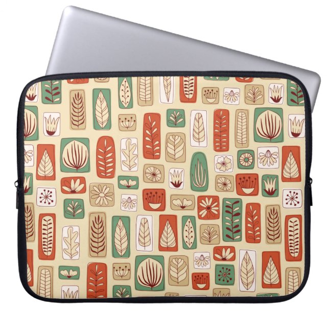 Scandinavische ontwerptegels met abstracte bladere laptop sleeve (Voorkant)